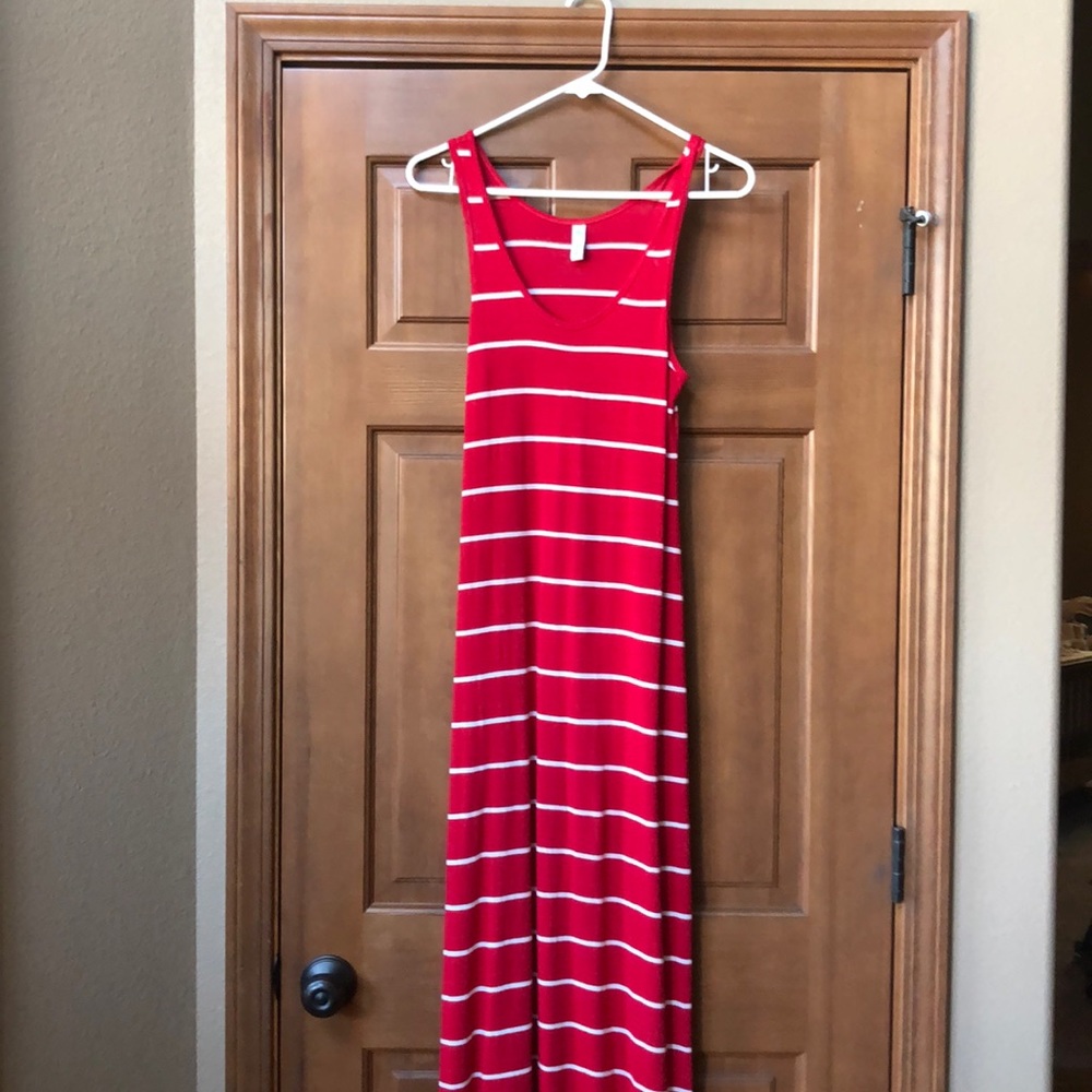 Red and White Stripe Maxi Dress